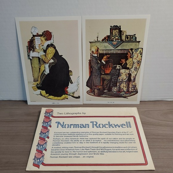 Other - Set of 2 Norman Rockwell Lithographs 1972 Americana Storybook Vintage 5x7 Prints